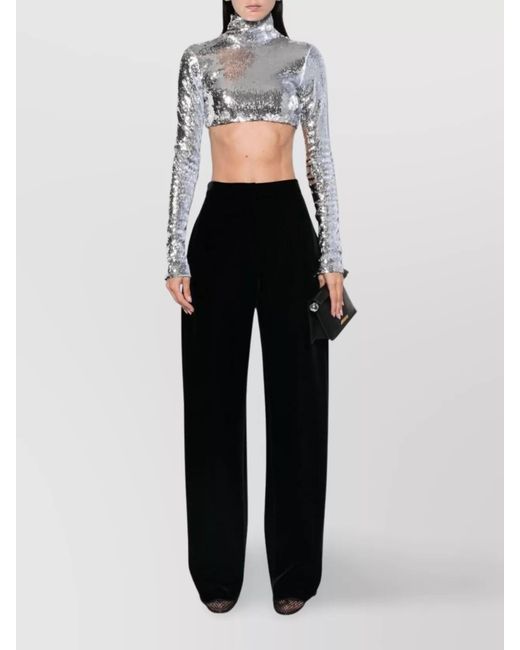 Sportmax Black Velvet High-Rise Wide-Leg Trousers