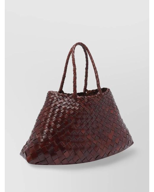 Dragon Diffusion Brown Leather Braided Dual Handle Small Shoulder Bag