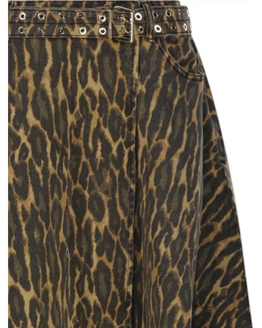 Ganni Green Denim Printed Wrap Midi A-Line Skirt