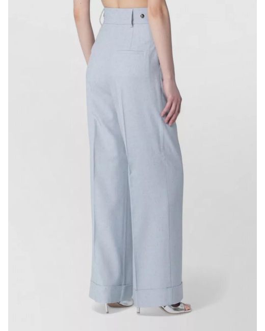 Alberta Ferretti Blue Wide Leg Trousers Cuffed Hem Buttons