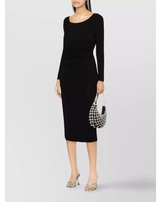 Alberta Ferretti Black Long Sleeve V-Neck Mini Dress