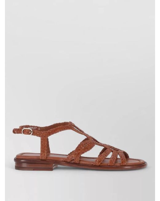 LA ROSE Brown Flat Sandals Braided Straps Open Toe