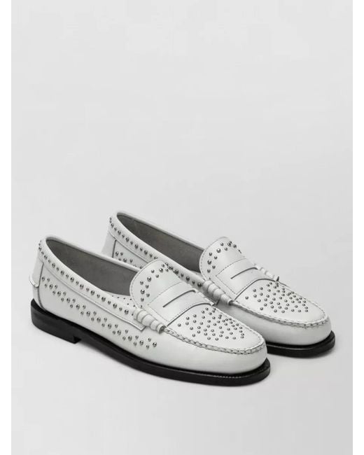 Sebago White Leather Loafers Round Toe Studded Design