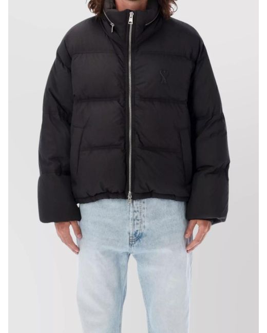 AMI Black High Collar Puffer Jacket With Side Pockets for men