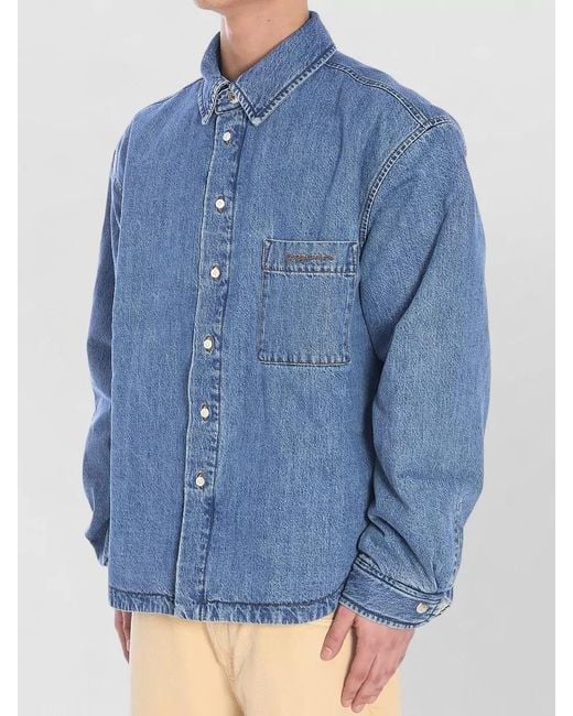 Jacquemus Blue Padded Denim Shirt Boxy Cut Collar for men
