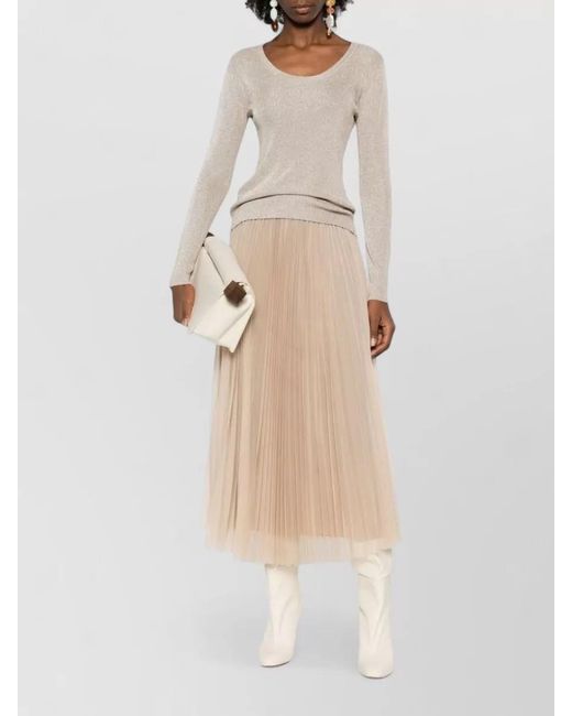 Fabiana Filippi Natural Fine-Ribbed Long-Sleeve Crewneck Knitted Top