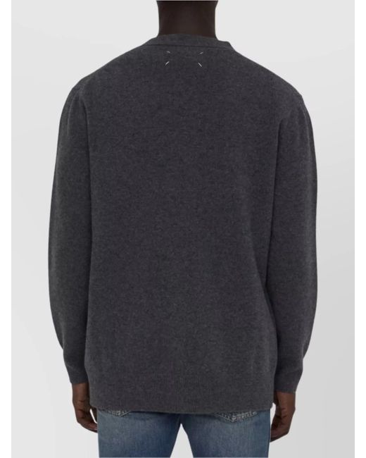 Maison Margiela Blue Ribbed V-Neck Relaxed-Fit Wool Cardigan for men