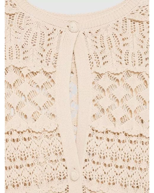 Semicouture Natural Zilla Cotton Crochet Lace Long Cardigan