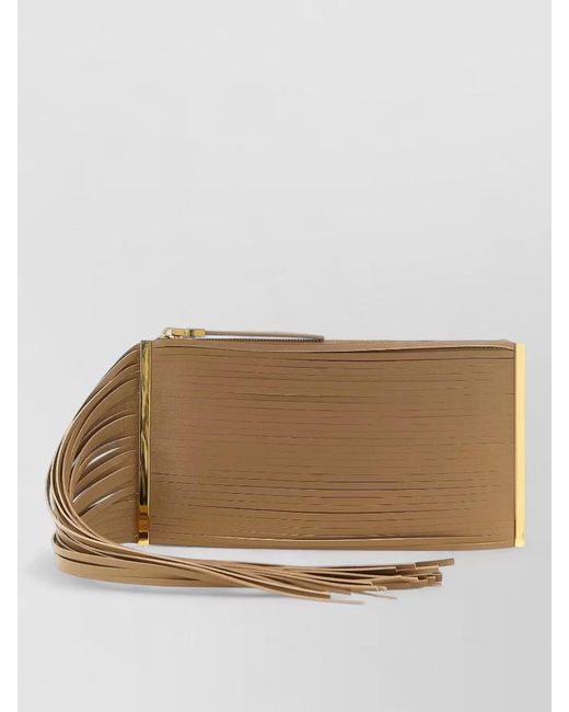 Elisabetta Franchi Natural Fringe Clutch Bag Tone Chain Strap