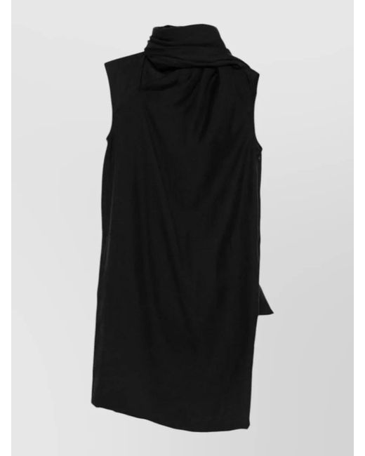 Totême Black Sleeveless High Neck Knee Length Draped Dress