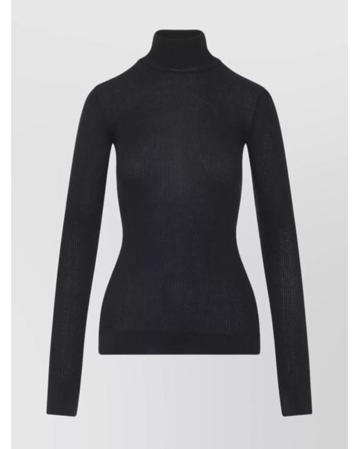Lemaire Blue Wool Ribbed Slim-Fit Turtleneck Top