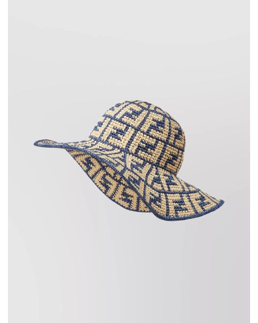 Fendi Metallic Wide Brim Hand-Woven Two-Tone Hat
