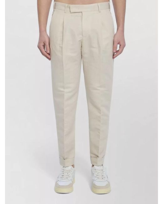 PT Torino Natural Linen Straight-Leg Mid-Rise Tailored Trousers for men