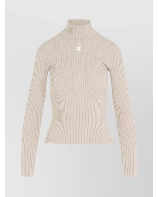 Courreges White Ribbed Slim-Fit Mock-Neck Jumper