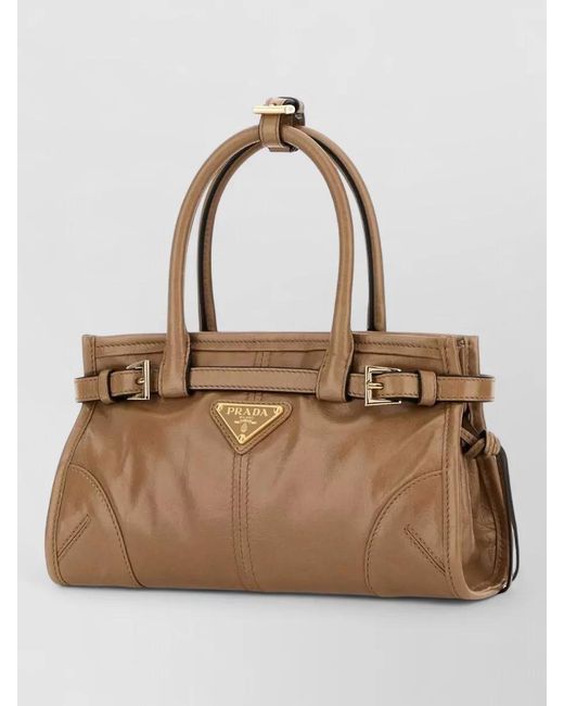 Prada Natural Bonnie Leather Mini Handbag Buckle Detail