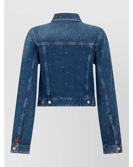 7 For All Mankind Blue Cropped Denim Jacket Studded Distressed Design