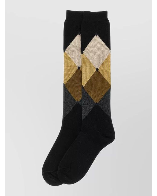 Ballantyne Black Ribbed Argyle Knee Socks