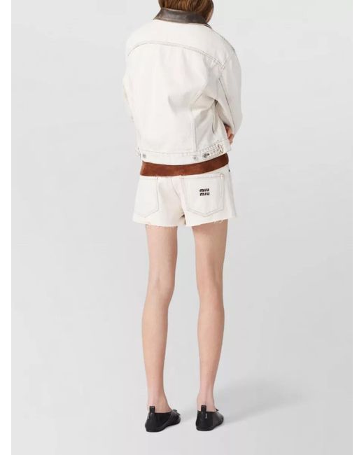 Miu Miu Natural Jacket Contrast Collar Long Sleeves Chest Pockets