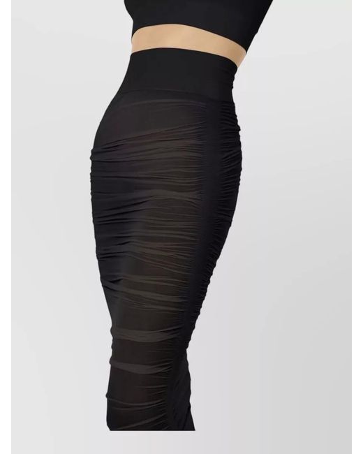 Wolford Black Sheer Asymmetric Drape High-Waist Midi Skirt