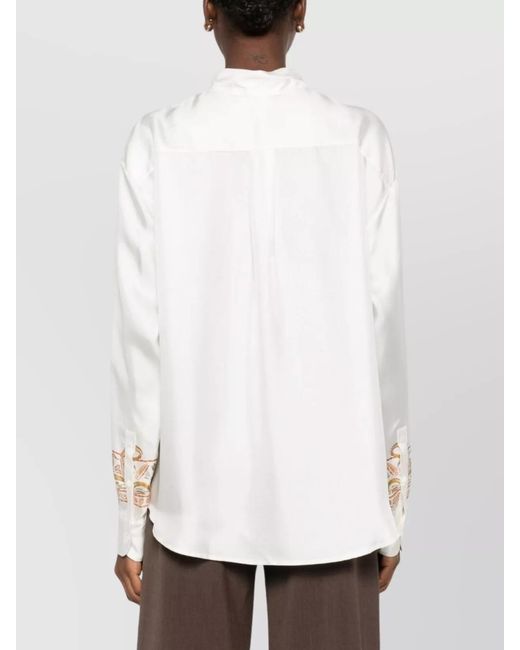 Pierre Louis Mascia White Silk Paisley Print Long-Sleeve Shirt