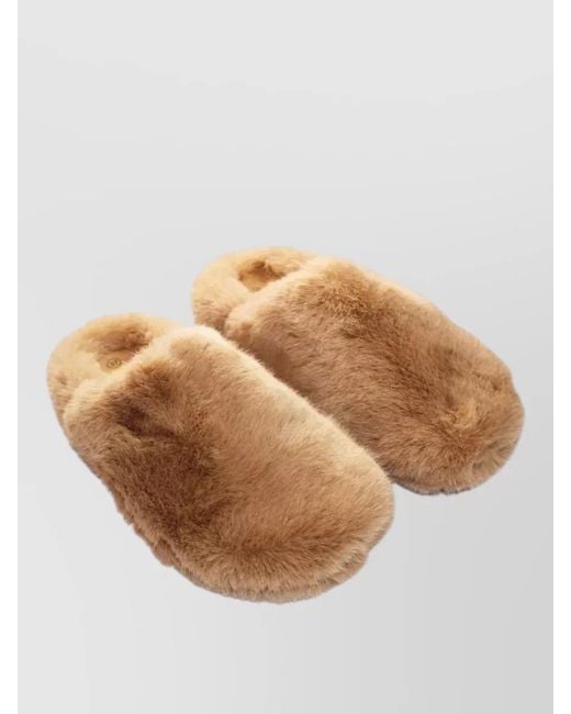 LA ROSE Brown Faux Fur Flat Sole Round Toe Slippers