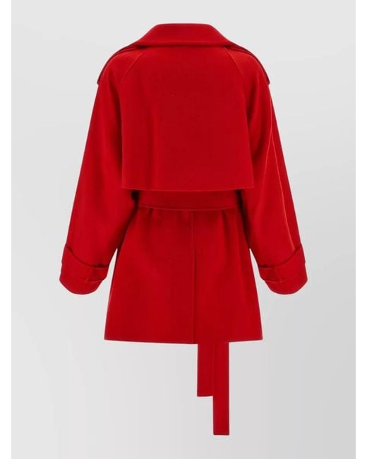 Sportmax Red Bouquet1234 Trench Coat Belted Epaulettes