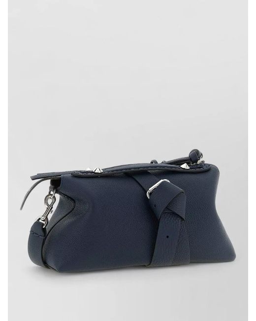 Fendi Blue Soft Selleria Reversible Shoulder Bag Top Handle