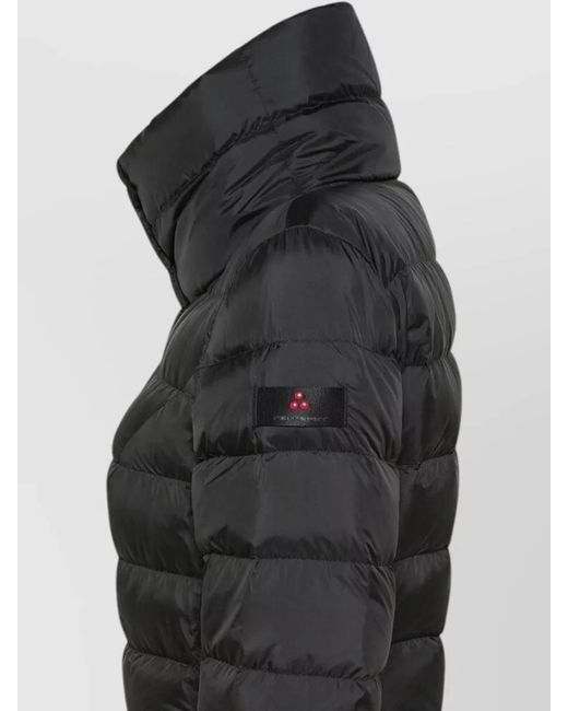 Peuterey Black Long Quilted Jacket High Collar Side Pockets