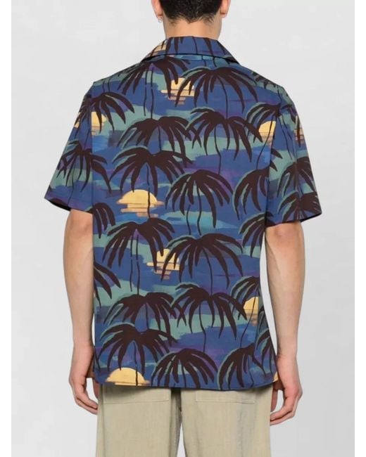 Drole de Monsieur Blue Tropical Camp Collar Shirt for men