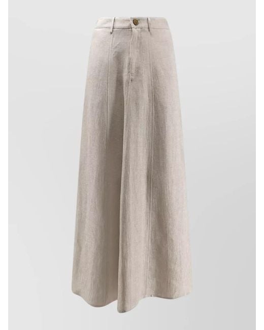 Alysi Natural Linen Skirt High Waist Belt Loops Pockets