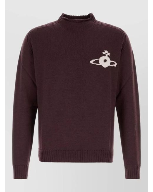 Vivienne Westwood Purple Wool Fisherman Sweater Embroidered Design for men