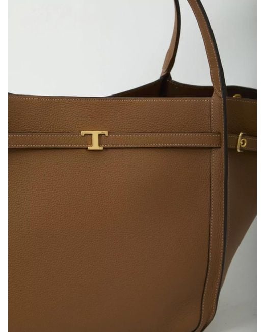 Tod's Brown Medium T Signature Leather Shopping Tote