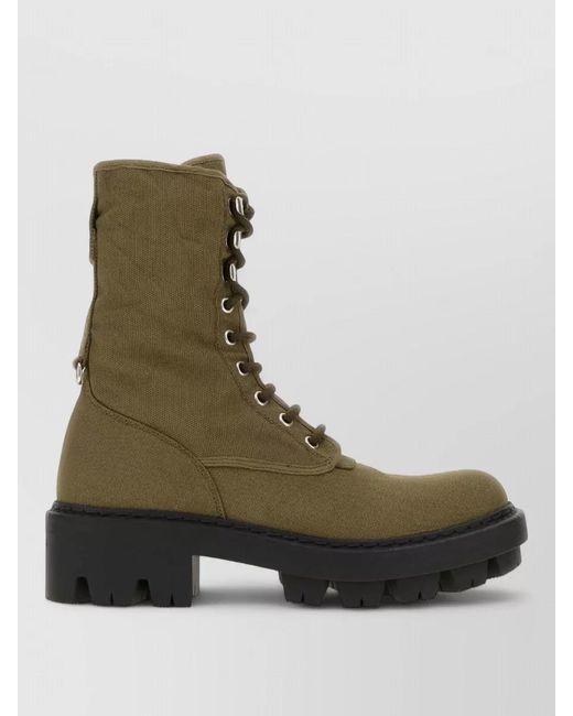 Prada Green Canvas Ankle Boots Chunky Sole Eyelets