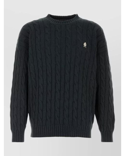 Prada Blue Cotton Sweater Cable Knit Ribbed Cuffs Hem for men