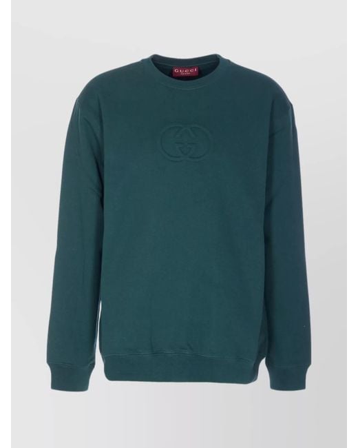Gucci Green Cotton Logo-Embossed Crew-Neck Sweatshirt for men