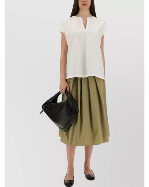 Aspesi White Oversized V Neck Top With Cap Sleeves