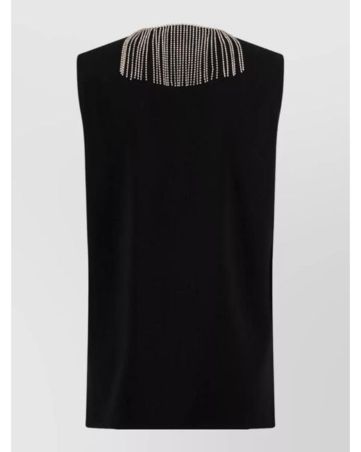 Sportmax Black Sleeveless Top V Neck Rhinestone Beading