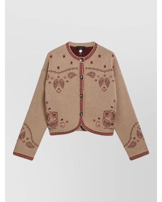 Alanui Natural Knit Paisley Cropped Sweater Contrast Trim