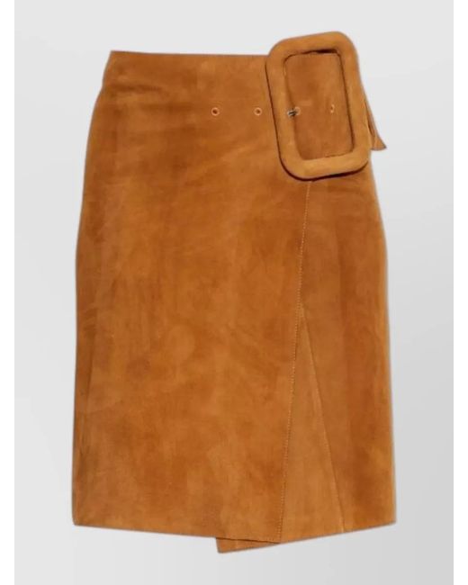 AMI Brown Belted Midi Skirt