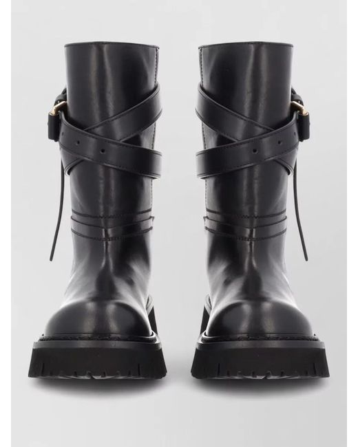 Moschino Black Buckle-Strap Leather Boots