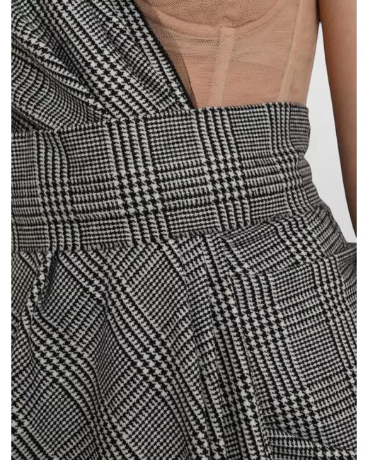 Dolce & Gabbana Gray Prince Of Wales Check One-Shoulder Asymmetric Midi Dress