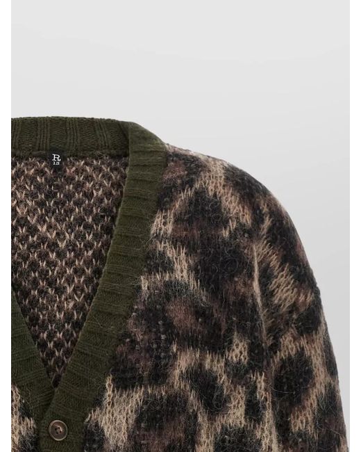 R13 Black Mohair Wool Animal-Print V-Neck Cardigan