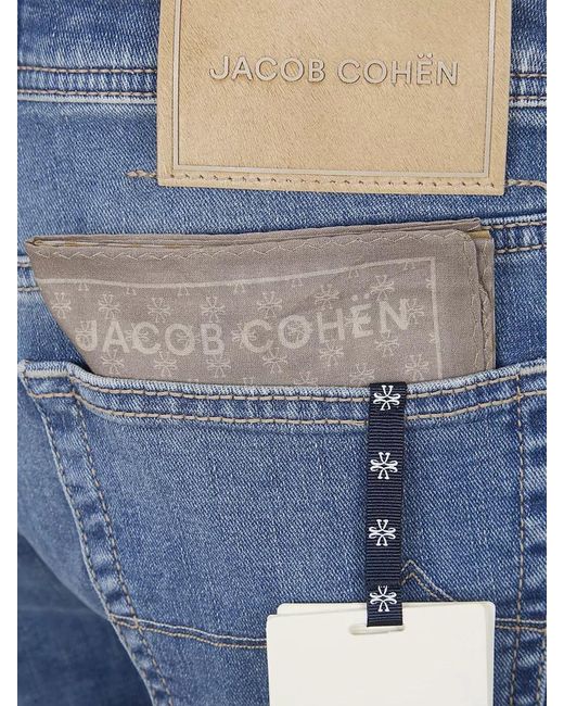 Jacob Cohen Blue Cropped Slim Fit Denim Five Pocket Trousers for men