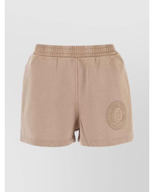 Fendi Brown Cotton Logo-Print Jersey Short Shorts