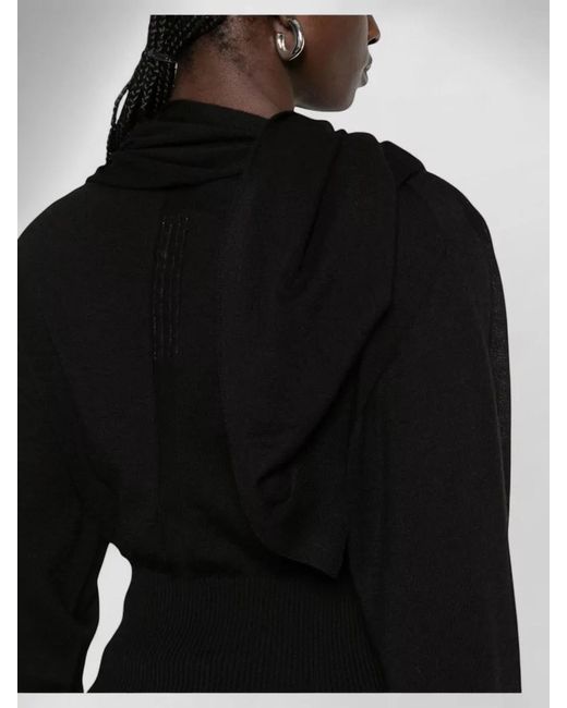 Rick Owens Black Knit Hooded Cropped Top Long Sleeves