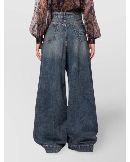 Etro Blue Cotton High-Rise Flared Wide-Leg Jeans