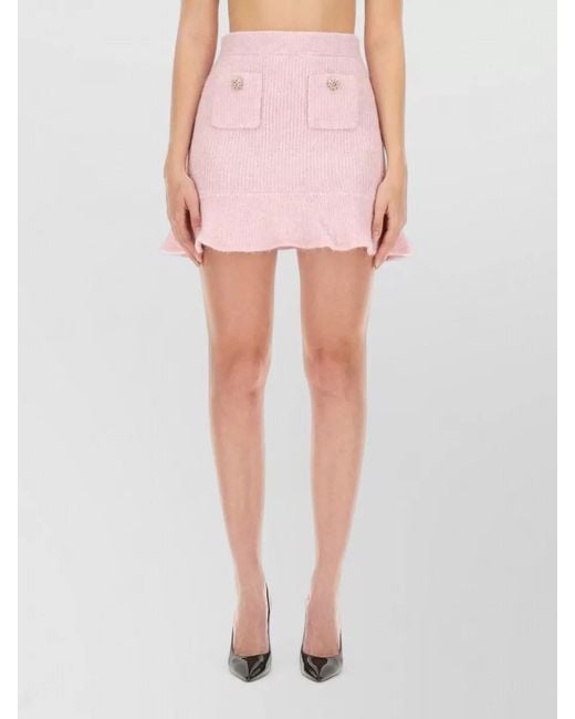 Self-Portrait Pink Alpaca-Blend Knitted Mini Skirt