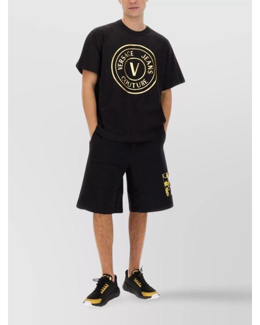 Versace Jeans Couture Black Logo-Print Bermuda Shorts for men