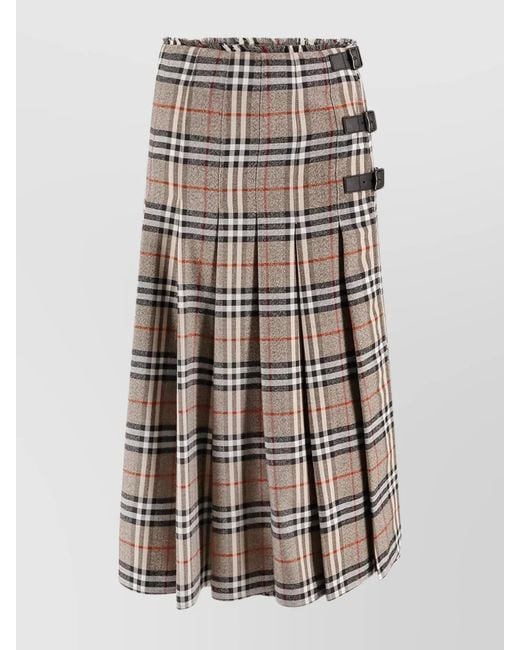 Burberry Natural Wool Pleated Midi Skirt