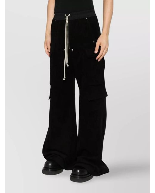 Rick Owens Black Cotton Linen Wide-Leg Cargo Trousers for men